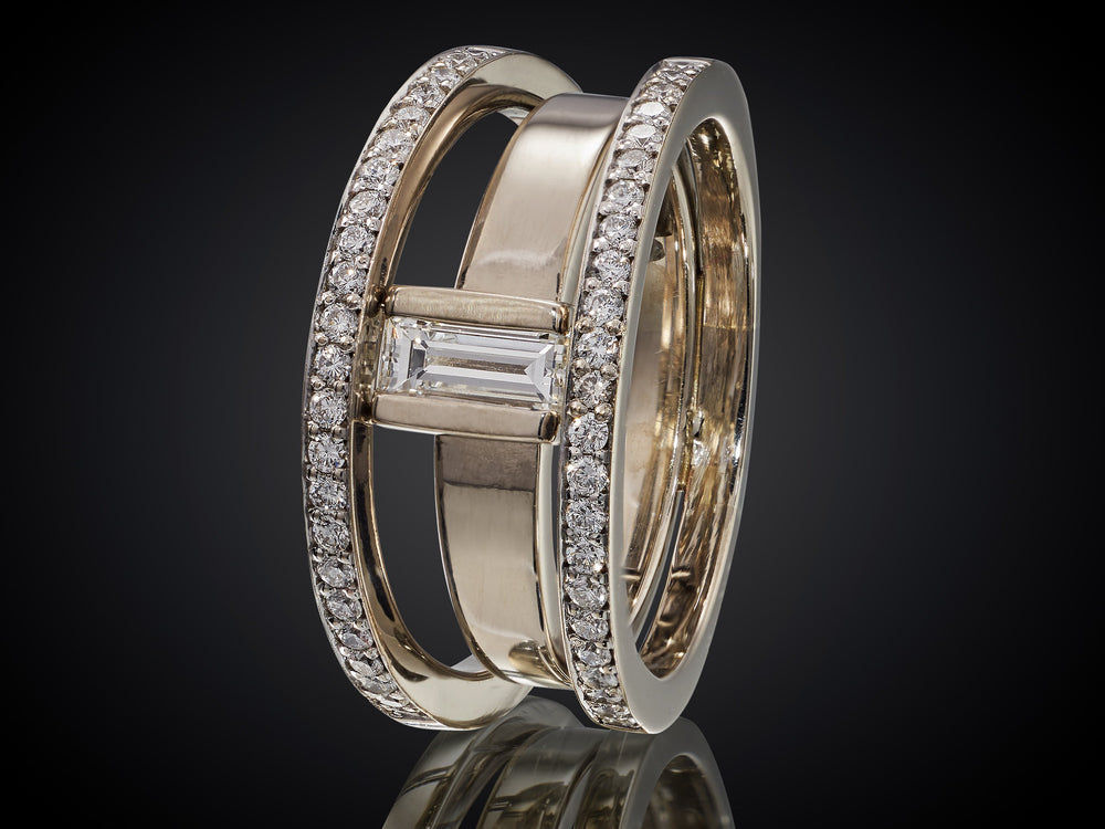 Horizon | 14 karaat paladium witgouden ring met 1.21 crt baquette diamant